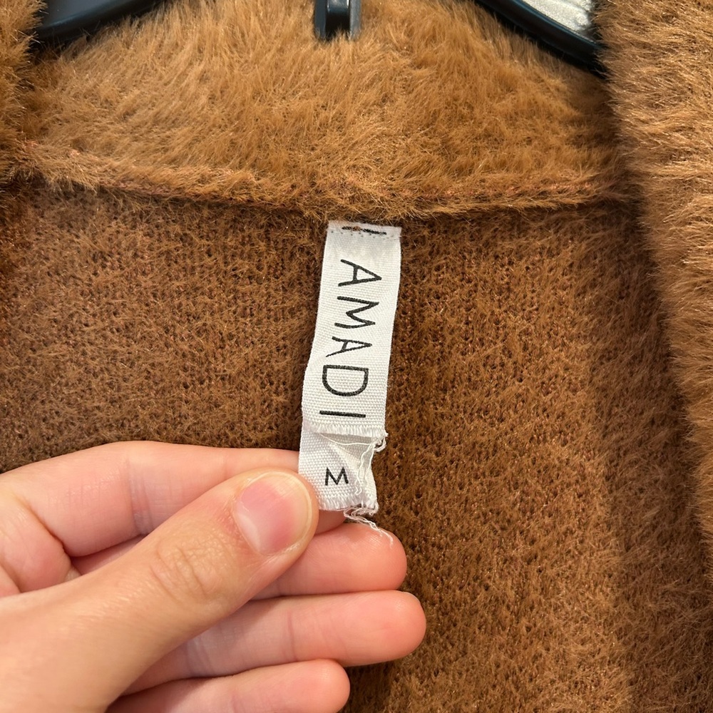 Anthropologie Amadi Nancy Eyelash Cardigan Honey Light Brown - Picture 14 of 15